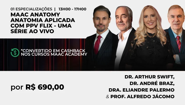 Banner do curso MAAC Anatomy: Anatomia Aplicada com PPV Flix: Uma Série ao Vivo